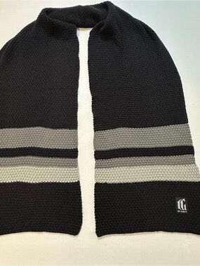 GUESS Black Knit Striped Winter Scarf 77” Long